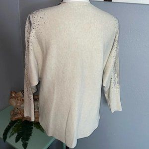 LIV MILANO Stunning Lace Rhinestone Stud Sleeves Nude Tan Size Large Sweater Top